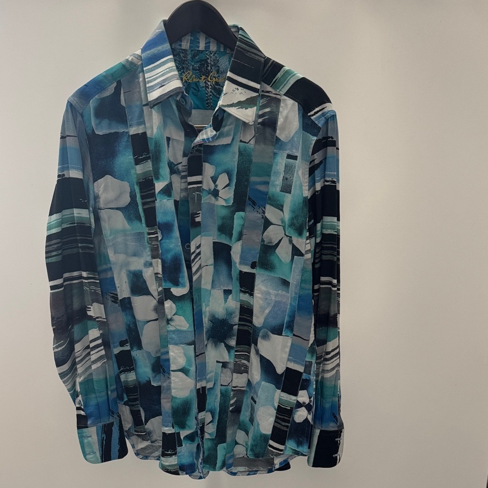 Robert Graham Blue and Black Casual Button Down Shirt